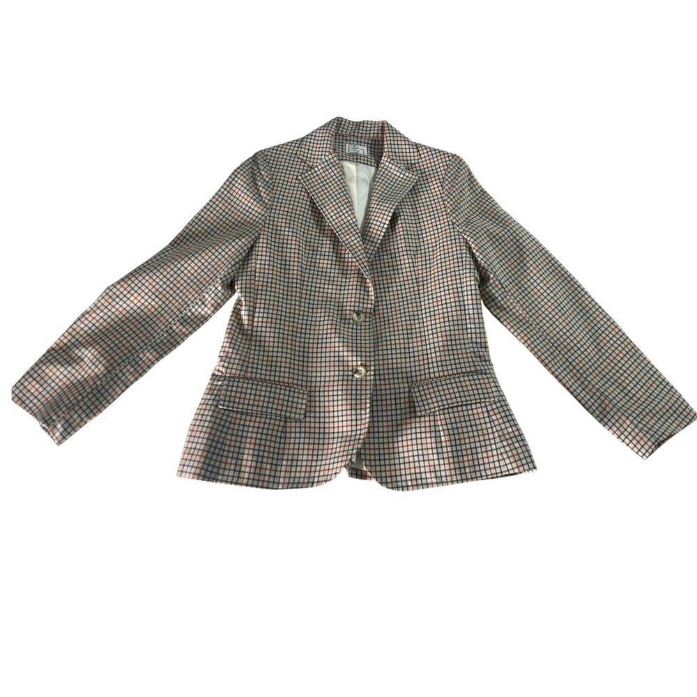 Vintage Eva‎ Plaid Blazer Jacket Womens 11/12 Multi Color Grid Two Button Preppy
